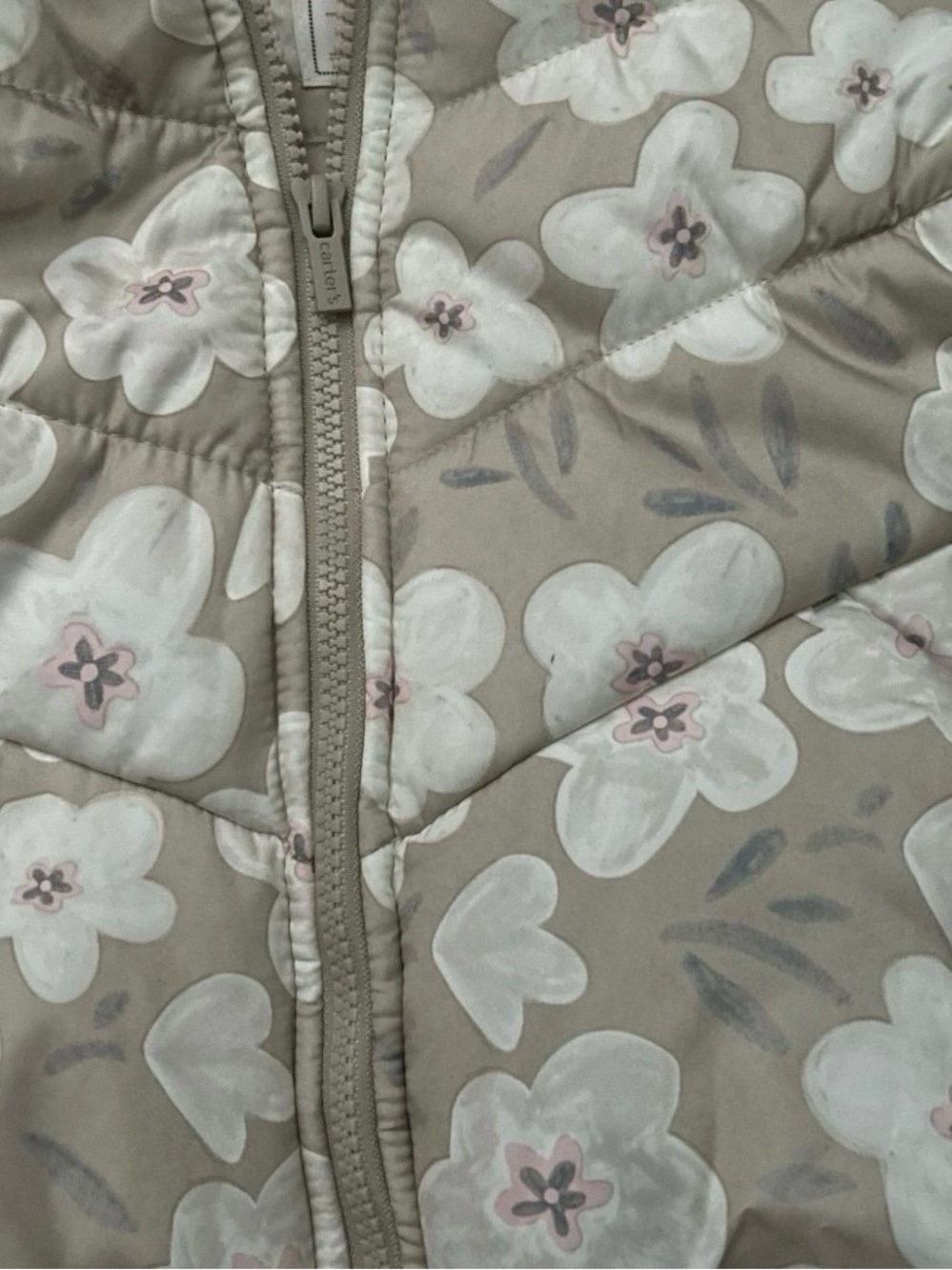Toddler Girl Beige Floral Puffer Jacket Winter Size 4T - Picture 2 of 3